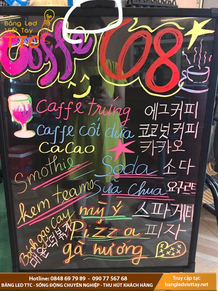 Bảng led menu viết tay quầy hàng trà sữa