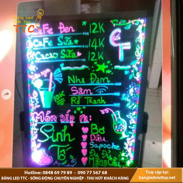  Bảng viết menu cho quán cà phê với chế độ ánh sáng nhiều màu sắc